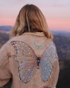 Moonbeam Butterfly Jacket - Made to Order – Wild & Free Jewelry Butterfly Jacket, Embellished Denim Jacket, Embellished Denim, Denim Color, Jacket Design, Colored Denim, How To Make Beads, Diy Fashion, Diy Clothes