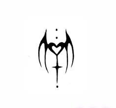 a black and white drawing of a heart with wings on it's side, in the shape of a cross