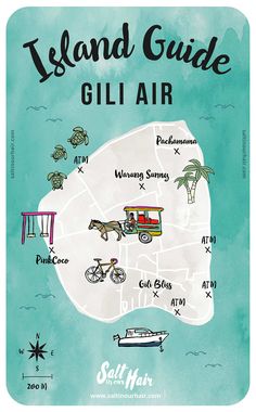 an illustrated map of the island guide to gil air, with pictures of various attractions