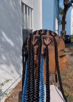 Feed In Braids Blue, Braided Braids For Black Hair, Braided Hairstyles For Black Hair Kids, Green Peekaboo Braids, Braiding Hairstyles For Black Girls Kids, Hair Styles For School Braids, Ponytail Braids For Kids, Black And Blue Braids, Cute Braided Hairstyles For School