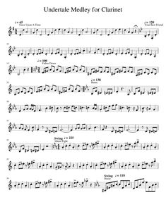 sheet music with the words undertale medley for clarinet