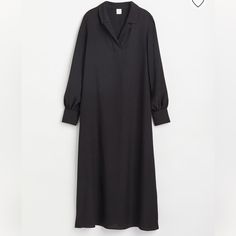 Black V Neck Dress . Woven Fabric. Ankle Length. Nwt. Elegant Black H&m Midi Dress, Elegant Black Midi Dress By H&m, Elegant H&m Long Sleeve Midi Dress, Elegant Long Sleeve Midi Dress By H&m, Elegant H&m Midi Dress For Daywear, Casual Black Midi Dress H&m, Casual Black Midi Dress From H&m, Black Long Sleeve Midi Dress By H&m, H&m Black Casual Midi Dress