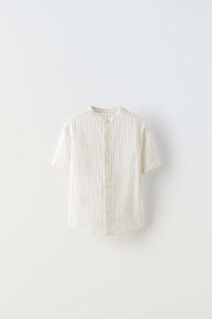 STRIPED LINEN BLEND SHIRT - CAMEL/WHITE | ZARA United States Classic Cotton Blouse In Neutral Color, Classic Neutral Cotton Blouse, Classic Neutral Cotton Shirt, Beige Cotton Top With Placket, White Linen Tops With Placket, Cream Cotton Tops With Button Closure, Cotton Cream Tops With Button Closure, Cream Linen Tops With Buttons, White Linen Top With Buttons