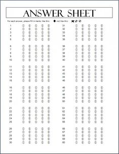 the answer sheet is shown with numbers and symbols in each column, as well as an arrow