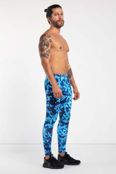 Description: Blue and Black Printed Men's Leggings Breathable & Moisture Wicking 4-Way Stretch Fabric Machine Wash Cold, Quick Drying High Stretch Nylon / Spandex Bolt Logo Patch This design does not have pockets Model is 5’8” (177cm) tall, 32” (82cm) waist and wears size Small. Blue Compression Bottoms For Training, Compression Training Bottoms In Blue, Compression Blue Sports Bottoms, Blue Go-dry Fitted Leggings, Blue Compression Bottoms For Sports, Blue Fitted Leggings With Go-dry Technology, Blue Fitted Go-dry Leggings, Fitted Blue Go-dry Leggings, Blue Nylon Workout Bottoms