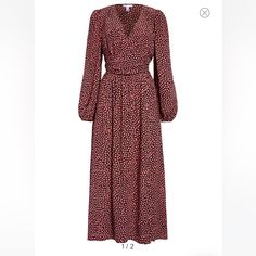 A-Line Silhouette, Blouson Sleeve, Deep V-Neckline. Lovely Dress, Just Never Ended Up Wearing It. Sold As A Midi In The Description, But Longer Than What I Would Usually Call A Midi. Not Floor Length, But Ankles Show On Me (I’m 5-6). Stretch On Back Of Waist. Slits On Both Sides. Red V-neck Maxi Dress For Work, Fall V-neck Maxi Dress With Button Closure, Chic Red V-neck Maxi Dress, Chic Red Maxi V-neck Dress, Chic Red V-neck Dress With Floral Print, Red V-neck Viscose Dress, Red Bohemian V-neck Midi Dress, Red V-neck Dresses With Boho Print, Red V-neck Midi Dress With Button Closure