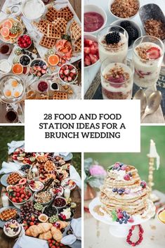 food and food station ideas for a brunch wedding cover image with the words, 28 food and food station ideas for a brunch wedding