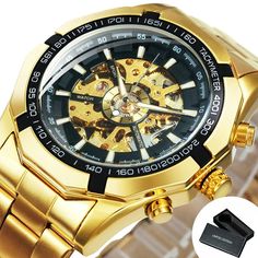 Color: BOX GOLD ALL BLACK, Ships From: China Skeleton Vintage, Gold Skeleton, Mens Watch Brands, Watch Gift Box, Watches Logo, Clock Gift, Waterproof Watch, Casual Watches, Watch Gifts