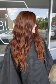 Brunette With Ginger Balayage, Loved In Color Hair, Red Hair From Brunette, Brunette To Ginger Hair, From Brunette To Red, Ginger Hair On Brunette, Amber Brunette Hair, Auburn Hair With Ginger Highlights, All Over Auburn Hair Color