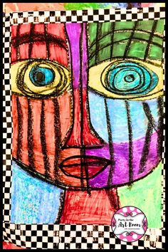 a drawing of two faces with different colors