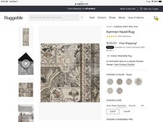 the website for rugs and carpets is displayed