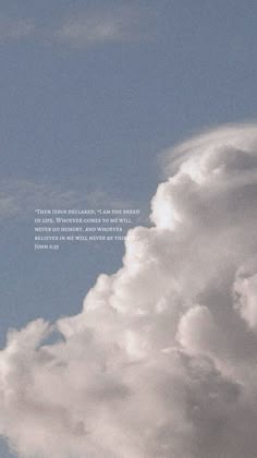 an airplane flying in the sky with clouds behind it and a quote written on the side