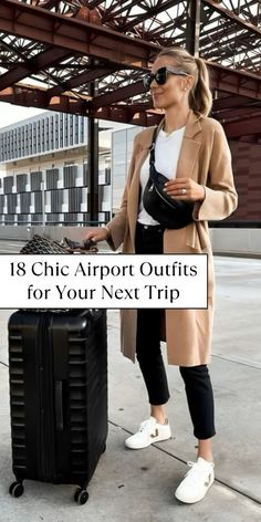 Make travel days stress-free by planning airport outfits in advance. Here are 18 comfy-chic ideas for your next trip! Fashion Jackson Travel Outfit, Airport Ootd Casual, Comfy Chic Travel Outfit, Travel Outfit Cruise, Airport Outfit Mom Travel Style, Flying Outfit Travel Winter, Chic Comfortable Travel Outfit, Comfy Stylish Airport Outfit, Airport Outfit Professional