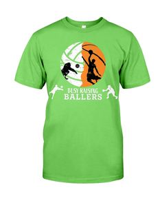 a green t - shirt with an image of a basketball player and the words best raising ballers on it