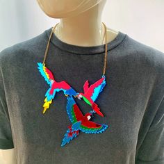 Parrot Necklace Perspex Jewellery Plastic Jewellery - Etsy United Arab Emirates Perspex Jewelry, Parrot Necklace, Plastic Jewellery, Lace Necklace, Statement Jewellery, Jewellery Handmade, Acrylic Jewellery, Plastic Jewelry, Bow Set