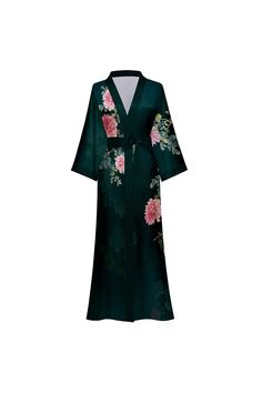 Color: Dark Green, Size: One size fits all (recommended height above 160cm, weight 40kg-90kg) Printed Robe, Summer Home, Cool Summer, Square Meter, Summer Flowers, Three Quarter Sleeves, Flower Print, New Style, Shoulder Sleeve