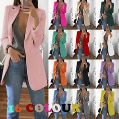 Top Rated Women's Long Collar Blazer Suit Jacket Ladies Formal Slim Coat Cardigan Outwear, Fashion women's Coats Jackets Slim Cardigan, Slim Fit Blazer, Coat Autumn, Work Suits, Long Blazer, Formal Suits, Chinese Clothing, Long Jacket, Printed Cardigan