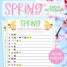 spring printables with the words spring written on them and flowers in blooming trees