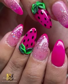 Fun Summer Nails - Finds & Faves 80’s Nails, Lisa Frank Nails, Vibrant Summer Nails, Nails Vibrant, Watermelon Nail, Fruit Nails, Watermelon Nails, Bright Summer Nails, Spring Nail Designs