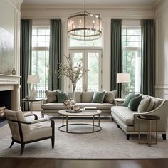 a living room filled with furniture and a fire place