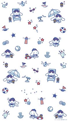 an image of some cartoon characters on a white background with red, white and blue colors