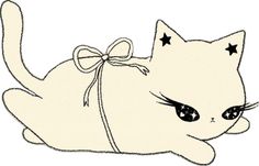 a drawing of a cat with stars on it's head and tail laying down