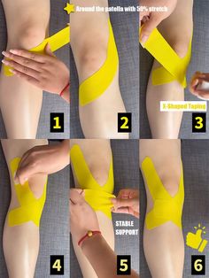 Kinesiology tape helps stabilize the patella of knee and protects ligaments and meniscus. Suitable for soccer, basketball, running and other sports. #kinesiotape #knee #patella #kneepain Kt Tape On Knee, Kt Tape For Patellar Tracking, Kt Tape For Knees, Meniscus Kt Taping, Kinesiology Taping Knee Meniscus, Kt Tape For Patella Stability, Knee Stability Taping, How To Kt Tape Your Knee, Sport Tape Knee