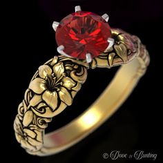 Exquisite Gold Ruby Wedding Ring, Exquisite Gold Ruby Ring For Wedding, Flower-shaped Yellow Gold Ruby Ring For Wedding, Yellow Gold Flower Ruby Ring For Wedding, Flower Shaped Ruby Ring In Yellow Gold For Wedding, Yellow Gold Ruby Ring For Wedding With Flower Shape, Innocent Beauty, Female Rings, Ruby Flower