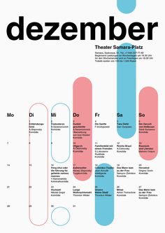 the poster for dezember shows different types of tubes and numbers in blue, pink, and red