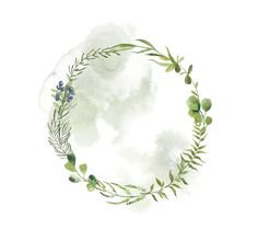 a watercolor wreath with green leaves and lavenders