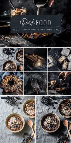 a series of photos showing different types of food in bowls, spoons and utensils