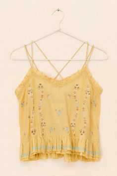 Nuuly | Tops Yellow Cotton Cami Top, Spring V-neck Camisole With Lace Trim, Cheap Bohemian V-neck Camisole, Spring Floral Print V-neck Camisole, Bohemian Cotton V-neck Camisole, Modern Boho, Camisole Top, Floral Tops, Bell Sleeve Top