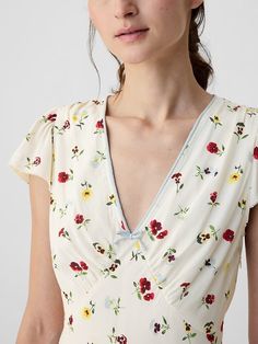 Gap × DÔEN Floral Midi Dress | Gap Coastal California, Gap Women, French Riviera, Flutter Sleeves, Floral Midi Dress, The Gap, Something Beautiful, Polka Dot Dress, Dot Dress