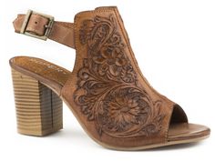 WOMENS FASHION MULE TAN FLORAL TOOLED LEATHER WITH OPEN TOE AND BACK S – Roper Apparel & Footwear Western Shoes, Tan Shoes, Peep Toe Sandals, Tooled Leather, Cowgirl Boots, Leather Tooling, Back Strap, Western Boots, Cute Shoes