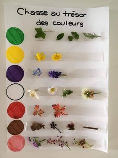 an art project with different colored paper flowers and leaves on the bottom half of it