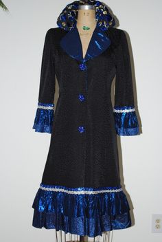 ONE OF A KIND Combination of Victorianna and 70's coat dress I am closing this item out at 1/2 price If interested send me a conversation & i will change price to $ 297.50 Size Small fits proportional 4-6 DRY CLEAN ONLY Fitted A-line Party Outerwear, Elegant Buttoned Dress For Costume Party, Blue Long Sleeve Outerwear With Intricate Embroidery, Vintage Blue V-neck Outerwear, Victorian Goth Coats & Jackets, Luxury Long-sleeved Wool Coat With Faux Fur Trim, Coat Dress, Jackets For Women, Jackets & Coats