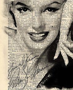 an image of marilyn monroe on the page of a book that has been altered to look like newspaper pages