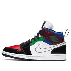 This Air Jordan 1 Mid features Multi-Color in a mix of leather and patent leather with mesh material used on the collar. ‘Bred’ toe box, stitched Swoosh logos on the panels, a high heel loop pull tab along with the number 23. A black Jumpman logo is highlighted on the tongue, while “23” branding is found on the heel. (AJ1/SNKR/Retro/Mid Top/Women's/Non-Slip/Multicolor/Basketball/Wear-resistant) Multicolor Leather Color Block Sneakers, High-top Leather Sneakers With Color Block, Leather Color Block Sneakers For Streetwear, Wmns Air Jordan 1, Air Jordan 1 Mid Se, Jumpman Logo, Mid Top, Air Jordan 1 Mid, Jordan 1 Mid