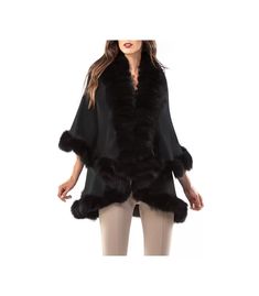 The Double Layer Fox Fur Cape in Black: FurSource.com Elegant Fur Cape Coat With Faux Fur Trim, Elegant Faux Fur Outerwear With Feather Trim, Elegant Faux Fur Cape With Lining, Elegant Cape Fur Coat With Faux Fur Trim, Elegant Fur Coat With Faux Fur Trim Cape, Elegant Cape-style Fur Coat With Faux Fur Lining, Elegant Cape With Faux Fur Lining, Chic Black Fur Coat With Feather Trim, Elegant Cape With Faux Fur