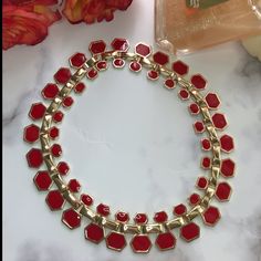 Beautiful Gold And Red Necklace. Can Be A Great Addition To Your Fall Closet. Red Costume Jewelry Necklaces For Party, Red Metal Necklaces For Party, Adjustable Red Necklace For Holiday, Elegant Red Necklace For Holiday, Fall Closet, Gold And Red, Red Necklace, Red Gold, Lady In Red