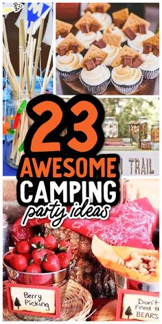 there are many different pictures with the words 23 awesome camping party ideas