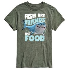 a t - shirt with a shark saying fish are friends not food on the front