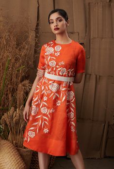 Shriya Som | Multicolor Floral Lehenga Set | INDIASPOPUP.COM Ikat Pants, Taffeta Top, Gold Embroidered Dress, Ruffled Gown, Embroidered Dresses, Floral Lehenga, Orange Fits, Turquoise Print, Black Print Dress