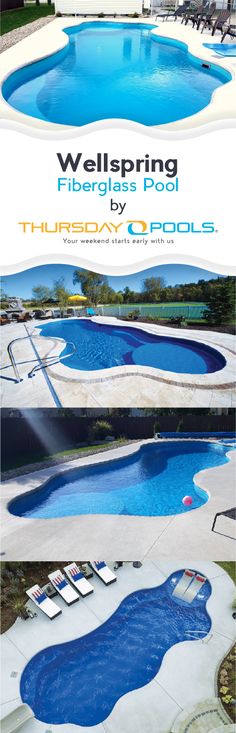 an advertisement for a swimming pool with blue water