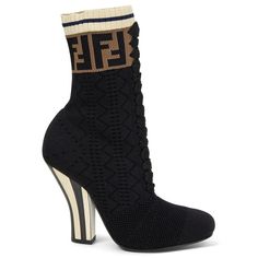 100% authentic Fendi Rockoko Knit Sock Ankle Boots in black stretchy technical fabric with brown Fendi logo knit at the top and decorative lacing detail at front. Booties feature a black and cream curved high heel. Brand new. Come with dust bag. Measurements Imprinted Size 36.5 Shoe Size 36.5 Inside Sole 23.5cm (9.2in) Width 7cm (2.7in) Heel 10cm (3.9in) Shaft 17cm (6.6in) All our listings include only the listed item unless otherwise specified in the description above. Fendi Socks, Fendi Heels, Fendi Boots, Sock Ankle Boots, Sock Booties, Fendi Logo, Logo Knit, Sock Boots, Combat Boot