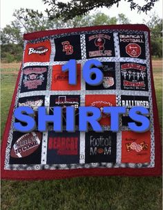 a quilted blanket with the words 40 shirts on it and an image of a football team