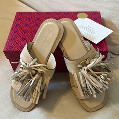 Tory Burch Cream Sandal In Size 11 New With Tags But No Dust Bag Designer Beige Sandals For The Beach, Tory Burch Sandal, Cream Sandals, Tory Burch Shoes, Women's Shoes Sandals, Cream Color, Tory Burch, Shoes Sandals, Dust Bag