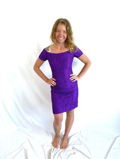 "Vintage 80's formal dress by Loralie Original, Made in USA Zipper in the back.  Great vintage shape Acetate/polyester/rayon blend Size 8 Made in the USA Lying flat... Armpit to armpit: 16\" Top to bottom: ~35\"  Across waist: 13\" 18\" hips" Purple Fitted Mini Dress For Gala, Fitted Purple Mini Dress For Gala, Purple Fitted Midi Evening Dress, Fitted Purple Lined Mini Dress, Fitted Purple Mini Dress Lined, Purple Fitted Mini Dress With Lining, Fitted Purple Mini Dress With Lining, Fitted Purple Midi Dress For Evening, Purple Fitted Mini Dress For Evening