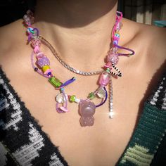 pink jade stones kitty necklace, hand made ,pink and purple,heart glass ,Y2K jewelry,fox,fresh water pearls Kitty Necklace, Pink Jade, Y2k Jewelry, Bead Charms Diy, Beaded Necklace Diy, Jewelry Making Project, Fresh Water Pearls, Funky Jewelry, Cat Necklace