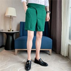 SPECIFICATIONS Applicable Scene: Daily Style: Smart Casual Pattern Type: Solid Applicable Season: summer Material: Polyester Pant Style: Regular Fit Type: Regular Gender: MEN Waist Type: MID Item Type: Shorts Length: Knee Length Closure Type: Zipper Fly Decoration: NONE Green Bottoms With Pockets And Short Inseam, Green Bottoms With Pockets And Short Leg, Fitted Green Shorts, Fitted Green Knee-length Shorts, Fitted Green Solid Color Shorts, Fitted Green Bottoms With Short Leg, Korean Fashion Business, Elegant Shorts, Business Shorts